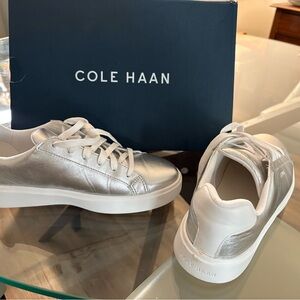 Cole Haan Metallic Silver and White Sneakers